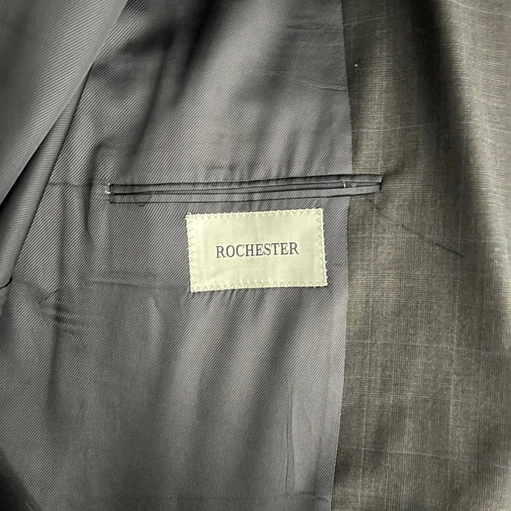Burberry London Suit Mens 50XLG 45W Brown Windowpane Wool 2-Button USA Made